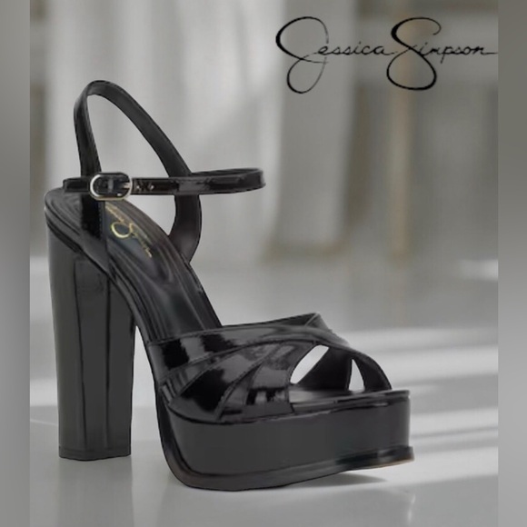 NWOT Jessica Simpson Giddings Glossy Black Platform Sandals,Size-8.5 - Picture 1 of 16